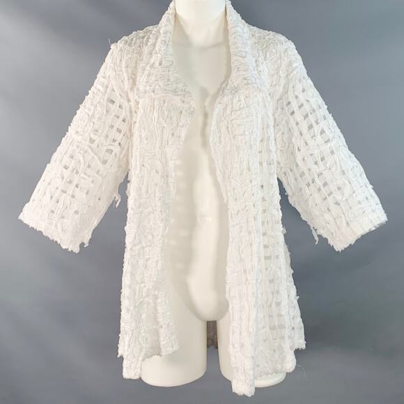 KIYO Size M White Cotton Woven Open Front Jacket Blazer - Picture 1 of 7